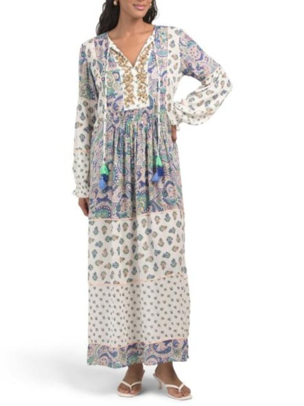 MISS JUNE Paisley Print Bead And Sequin Maxi Dress